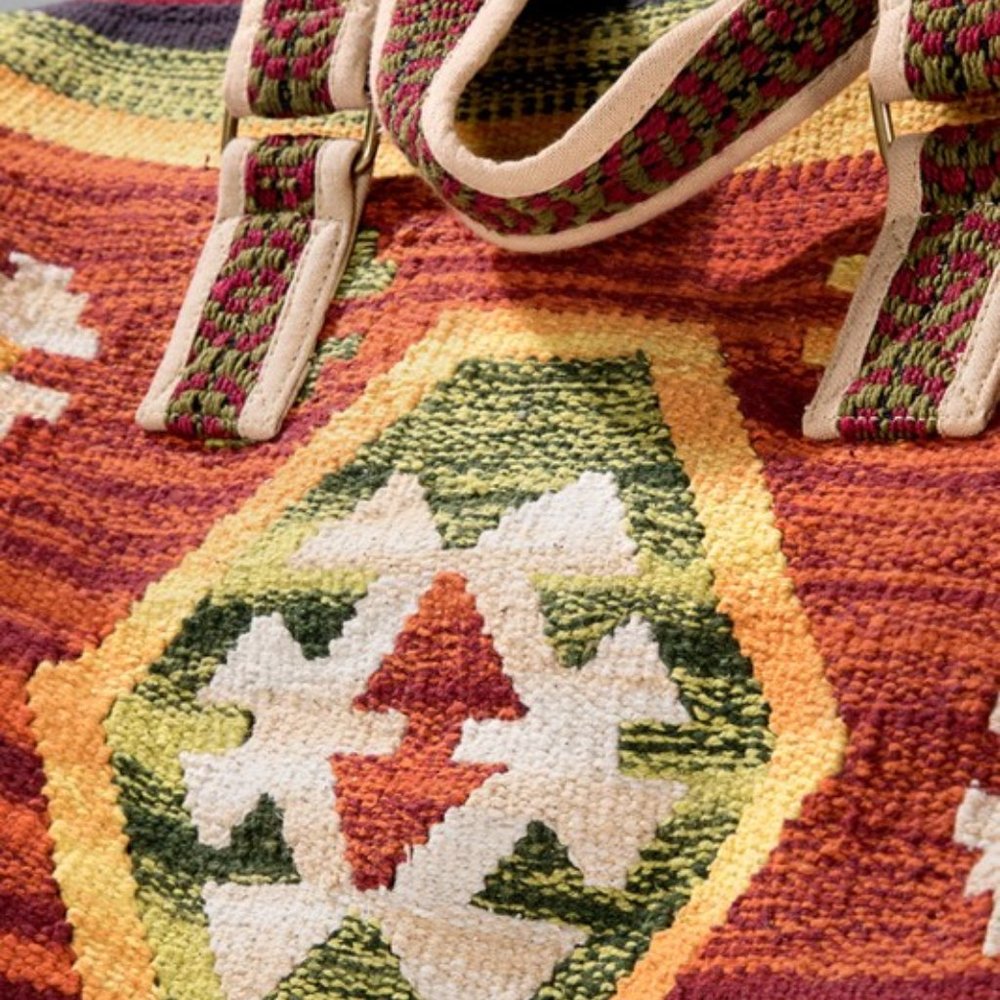 Rust Boho Chic Travel Bag - Navajo Inspired Design - Handmade Fully Fine Cotton - Picture 5 of 8
